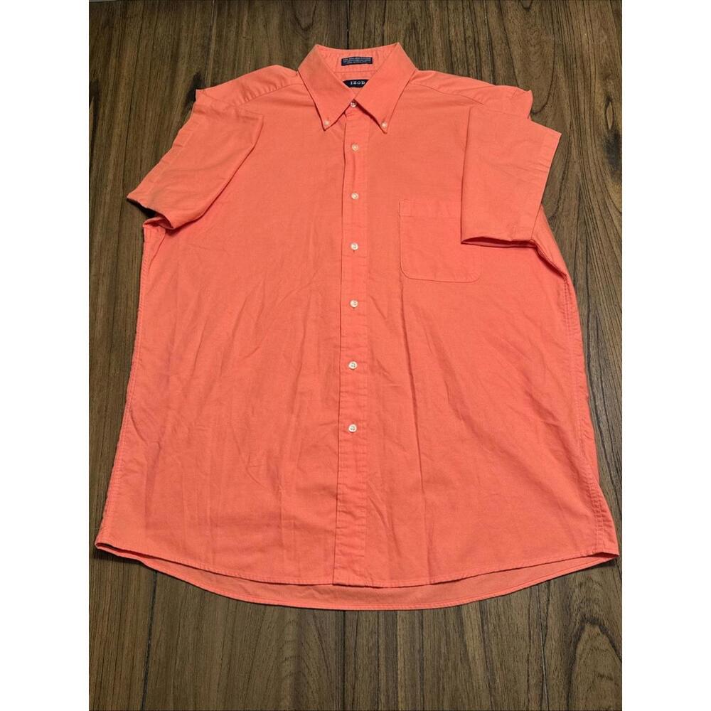 Izod‎ Men's Short Sleeve Button Down Shirt Orange Size 17/XL